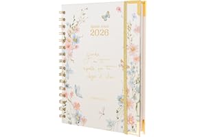 Grupo Erik Agenda 2026 Semana Vista A5 Raquel Beck, En Español - Agenda semanal Anual mujer Con Anillas y Pestañas - Incluye 4 páginas de Pegatinas, Marcapáginas, Ilustraciones y Planificador mensual