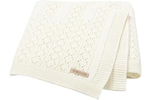 DovFanny Cotton Cellular Baby Blanket Knitted Soft Blanket for Newbron Baby Boy and Girls 100 x 80cm Ivory
