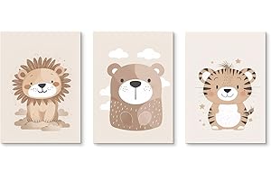 Ueiwffzo 3er Set Poster Bilder Kinderzimmer Dschungel Tiere Bilder, Babyzimmer Deko Leinwand Bilder Boho Wandbilder, Wandposter Kinderzimmer, Ohne Rahmen (50x70cm)