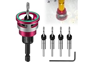 ESTVIIG Kegelsenker Bohrer Set 6 tlg, Senker Holzbohrer mit Tiefenanschlag, Bohrsenker mit 1/4" Hex Schaft, aus HSS-M2, präzise Bohrungen, für Holzverarbeitung