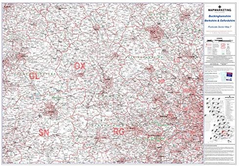 Berkshire, Buckingham And Oxfordshire Postcode Sector Wall Map- Postcode Sector Map 7 - Laminated Wall Map With Motorway, A' Roads, B' Roads, City Plans, Area, District, Sectors