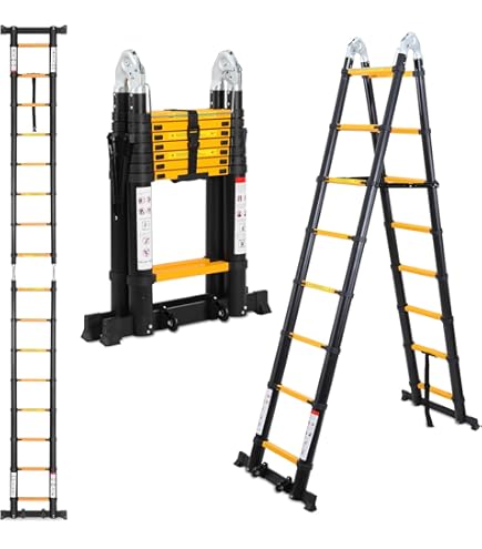Scala Telescopica Colombo In Acciaio 4+4 Gradini - Altezza 3.7m | Snodo Semi-Automatico E Antiscivolo - Foto 8