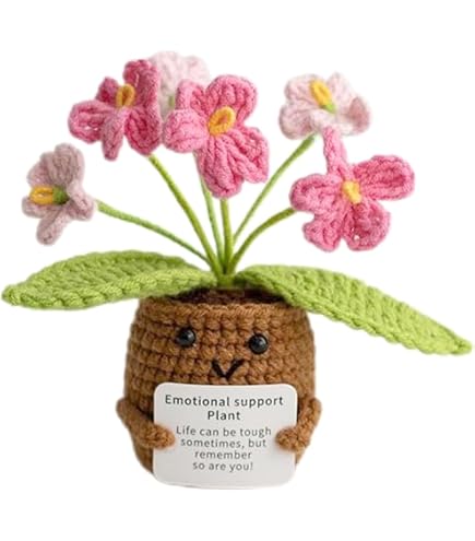 TOYMIS Girasole All'Uncinetto In Vaso 13cm Con Biglietto Ispiratore - Fiore Fatto A Mano In Lana, Regalo Positivo Per Amiche