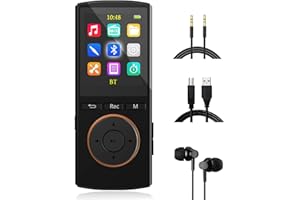 MUSRUN Reproductor MP3 Bluetooth Mejorado 32GB, Multifunción Música Grabador FM Radio, Rasgando, Shuffle, HiFi, Negro Mate(Auriculares con Cable, Cable Auxiliar y Cable Micro USB incluidos)…