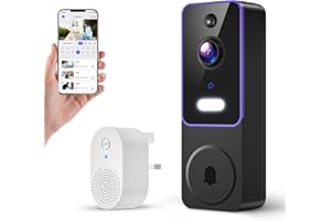 BoilNano 1080P Video Doorbell Camera Wireless, Cloud Storage, Live View, 2-Way Talk, Night Vision, Included Ring Chime, 2.4Ghz WiFi, Indoor/Outdoor Surveillance, Real-Time Alert (Purple)