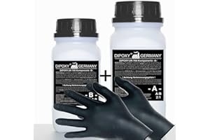 750g Epoxidharz 2K Harz + Härter + Handschuhe EP Laminierharz in Profi Qualität Glasklar und geruchsarm Gießharz Epoxy UV Stab. für Holz Tisch Boden Aquarium Terra Formenbau GFK DIPOXY-2K-700