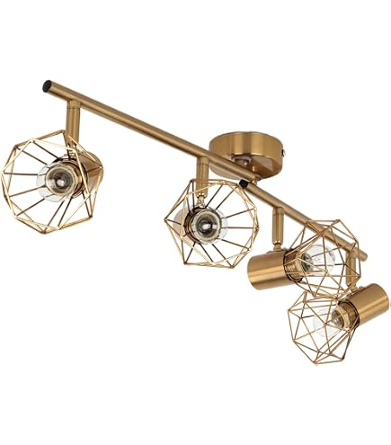 Plafoniera A Due Faretti Orientabili In Metallo Color Rame - Design Retrò, Attacco E14, Senza Lampadine Incluse