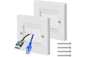 SAKERR Brush Plate, 2Pcs White Brush Faceplate Brushplate Flush Brush Wall Plate Wall Mounted Brush Faceplate Outlets Cover Cable Brush Plate for Accessing Wires Cable - White