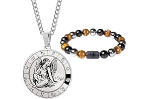 Caimeytie Ensemble collier et bracelet signe du zodiaque pour homme - Collier de constellation - Pendentif en acier inoxydable - Bracelet de perles élastique - Cadeau d'anniversaire
