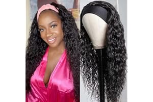 MUABY Water Wave Headband Wigs for Black Women Human Hair Bandeau Perruque Femme Naturelle Bouclée Brésilien Perruque Bandeau Cheveux Humain Perruque Femme Courte 14 Pouce
