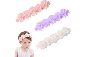 AINIUNIU Lot de 3 Bandeaux pour Bébé Fille Bandeau Bebe Fille Mousseline Fleur Bandeaus Bandeau Cheveux Filles Accessoires pour Enfants pour Nouveau-né Nourrissons Tout-petits Enfants