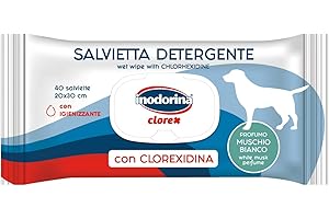 Inodorina, Salviette Clorex, Salviette Detergenti e Igienizzanti a Base di Clorexidina, per Profonda Igiene Quotidiana del Cane, Ideali per Utilizzo Fuori Casa, Profumazione Muschio Bianco, 40 pezzi