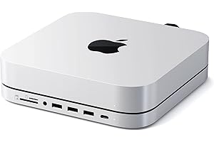 Satechi Soporte y Hub Tipo-C con Carcasa SSD - Apto para SSD M.2 SATA, Puerto de Datos USB-C, Lectores Micro/SD, USB-A & Jack para Auriculares - para M2/ M1 Mac Mini, Mac Studio (Plata)
