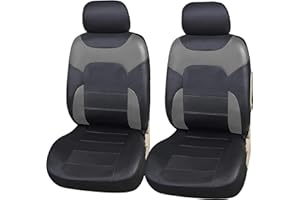 ‎UPGRADE4CARS Upgrade4cars Uniwersalne pokrowce na przednie siedzenia samochodowe ze sztucznej skóry czarno-szary | Uniwersalny zestaw pokrowców na siedzenia kierowcy i pasażera z bocznymi poduszkami powietrznymi |