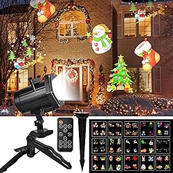 Luces de Proyector Navidad, UNIFUN 15 Diapositivas Animación Lámpara de Proyector Navidad con RF Control Remoto Decoracion Luces Navideña Exterior para Halloween/Navidad / Partido/Cumpleaños / Boda