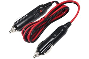 KUNCAN 4FT 12-24V Double Male to Male Cigarette Lighter Plug Extension Cable, with LED Lights, 16 AWG Heavy Duty Cable, Power Charger Cord, Fuse 10A