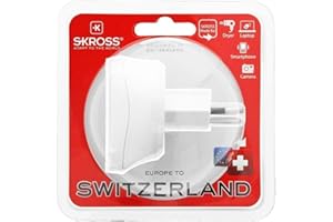 SKROSS | 1.500205-E | Adattatore da Viaggio da UE a Svizzera - Tensione e Potenza: 100V – 1000W / 250V – 2500W - Protezione Anti Scossa
