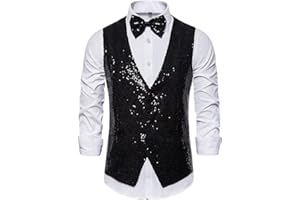 NCQIFEI Gilet de Costume Homme Gilet à Paillettes pour Hommes Sequin Veste à Paillette Gilets sans Manche Gilet de Fête de Carnaval Tenue De Soiree Ensemble Gilet + Cravate (Chemise Non Incluse)