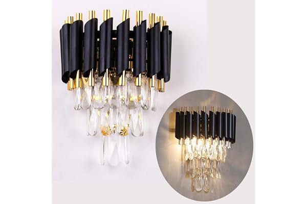 Générique Applique en cristal noir applique murale moderne luminaire mural veilleuses de chevet pour chambre salon couloir, E14x2