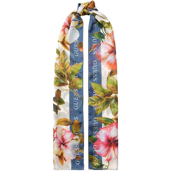 Écharpe Foulard GUESS 130x130 Cm Couleur Sky – 100% Viscose, Imprimé Floral, Neuf Avec étiquette