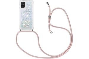 MXKOCO Handykette kompatibel mit Samsung Galaxy A71 Glitzer Flüssig Bewegende Treibsand Hülle mit Band Umhängetaschen+Hüllen mit Umhängeband Handykordel mit Schutzhülle Stylische Kette mit Hülle