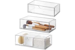 DoocliB Badezimmer Organizer Mini mit Schubladen 3 Set, aus Acrylic stapelbar Transparent,für Kommode Waschtisch Badezimmer Spiegelschrank innen