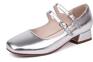 elerhythm Damen Mary Jane Square Closed Toe Casual mit doppeltem Knöchelriemen Flats Chunky Block Low Heel Schuhe