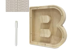 Meloditrunk Letras B Hucha para Niños, Huchas de Transparente Personalizada Madera con Letras de A-Z, Hucha Monedas Creativa para Regalo de Cumpleaños/Decoración del Hogar/Recuerdo
