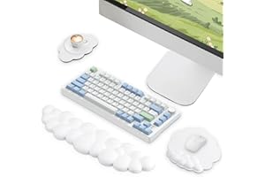 Votoko Repose-poignet blanc, repose-main ergonomique nuage clavier avec mousse à mémoire de forme en cuir PU, tapis de souris repose-poignet, dessous de verre, ensemble de tapis de souris 3 en 1 pour