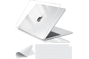 EooCoo Coque Compatible avec 2024 2022 MacBook Air M2 M3 13,6 Pouces A2681 A3113 avec Touch ID, Cristallin Housse Rigide en Plastique + Protection Clavier + Chiffons de Polissage - Transparent Clair