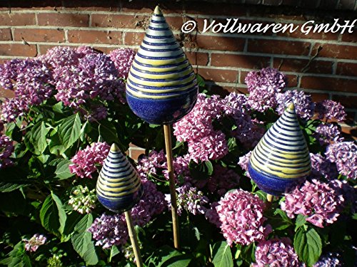 ROSENKUGEL ZAPFEN geringelt KERAMIK H17 handgearbeitet blau Kunstkeramik FROSTFEST - 5