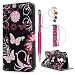 Produktbild Moto E5 Play Hülle Case, Filp PU Leder Wallet Handyhülle Flipcase : Bookstyle Gemalt Tasche mit Soft TPU Innere Schutzhülle in Schwarze Blumen + Anti Staub Schutz Stöpsel + Eingabestift Stylus