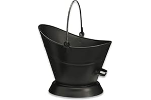 SRENDI Heavy Duty Metal Fireside Waterloo Bucket Fireplace Hod Scuttle Coal Fuel Ash Wood Log Storage Option with Shovel and Poker (Black Waterloo Bucket)