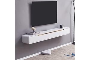 FPIGSHS Solid Wood Floating Tv unit Wall-mounted TV Cabinet Console, Floating Tv stand With 2 Drawer,wall Mounted Media Entertainment Center Wall Tv Unit,Multimedia Storage Shelves (White, 120CM)