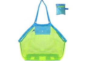 Beach Toy Bag Mesh Hillylolly Reusable Mesh Bag for Sand Toys, green large Mesh Beach Bag for Toys, Sand Storage Bags for Storage of Beach's Toys, Swimming and Beach Gear, 18*18*12 Inch (1 Pcs)