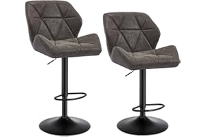 WOLTU 2X Taburete de Bar con Respaldo Sillas de Bar Regulables en Altura, con Asiento Acolchado PU Sillas Giratorias Muebles Cocina Silla de Comedor Gris BH287gr-2