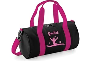 beyondsome Personalised Girls Gymnastics Splits Glitter Barrel Bag