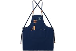 FunChaos Tabliers Toile, Tabliers de Travail pour Hommes Femmes, Tabliers de Chef avec Sangle Réglable et 3 Poches, Tablier pour Serveurs Cuisine Cuisson Artiste Peinture, Dos Croisé