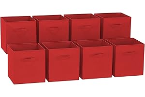 GREATOOL Caja de Almacenaje Plegable, Pack 8 Unidades 31x31x31cm, Cajas organizadoras en Tela, Caja para organizar Ropa, Juguetes y Sábanas en Armarios (8 Unidades, Rojo)