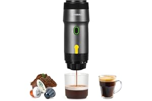 Kssiaz Machine à Espresso Portable, Cafetière Electriques avec Chauffage Automatique, USB et Chargeur de Voiture, Mini Cafetière avec Capsule NS et Café Moulu Pour Camping, Randonnée, Voyage, Noir