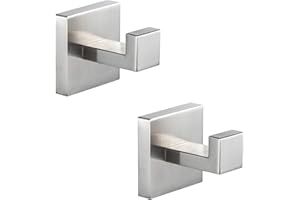 YUET 2 Piezas Gancho Toalla Soporte Acero Inoxidable SUS 304 Cuadrado Toallas de Baño Colgador Montado en la Pared Cocina Percheros Toalleros Garaje (Plata)