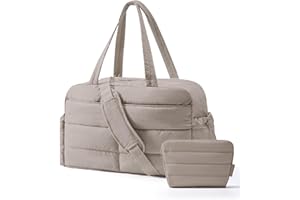 bagsmart 31L Gym Bag with Wet Pocket, Weekend Overnight Tote for women, Travel Duffle with Trolley Sleeves, Puffer Carry On, Padded Laptop Compartment
