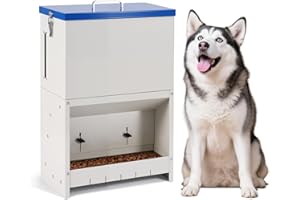 MASXIRCH Comedero Automático para Perros, Alimentador de Metal Galvanizado para Interiores y Exteriores, Dispensador Automático de Gravedad de 25 Lbs, Adecuado para Perros Pequeños, Medianos y Grandes