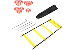 DBREAKS 4 Pezzi Kit Allenamento Calcio, Scala Allenamento (6M), 4 Picchetti di Terra, 10 Coni Allenamento Calcio und 1 Borsa, Scaletta Calcio Allenamento, Scaletta da Calcio