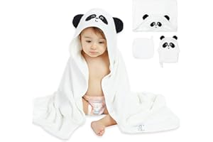 ABirdon Toallas de Baño con Capucha para Bebé y Toallita, 90 x 90cm Fibra de Bambú Orgánica, Extra Absorbente, Toalla Albornoz Bebé Suave Blanco para Niños 0-3 Años