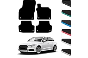 GCM - Car Floor Mats for Audi A3 & S3 2012 to 2020 Full Floor Protection - Anti Slip & Fit Car Mat with 8 Clips Easy to Clean Car Carpet for All-Weather - Black Edging, Carpet