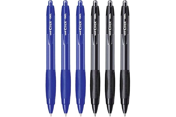 UNI-BALL Click Gel X SGR7 0.7 mm Retractable Gel Pens, 3 Blue & 3 Black Ink, Pack of 6