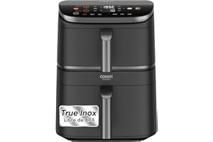 Cosori Turbo Tower Freidora de Aire 10.8L, True Inox Doble Cesta, Ahorra de Espacio, Alta Potencia de 2630W y Más Rápida, 6 Funciones, Comidas Siempre Balanceadas, Cocina sin Límites, Fácil de Limpiar