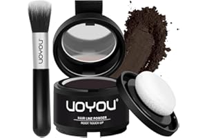 UOYOU Root Touch Up Powder, Instantly Conceals Hair Loss & Gray Roots, Water & Sweat Resistant, Men & Women's Thinning Hair Solution, Includes Brush (Dark Brown)