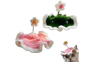 ZUWIJEQ 2 Pcs Cappello per Cani Maglieria,Cappello Cane Carino,Cappello Gatto Morbido,morbido,regolabile,Cappellino Cane Forma di Fiore per Gatti e Cani di Piccola Decorazioni per Feste (Verde,Rosa)